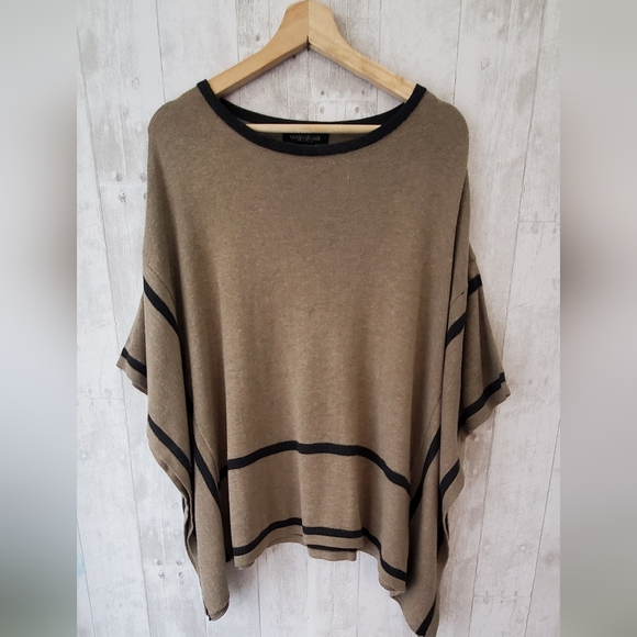 august silk Sweaters - August Silk Pull Over Cape Poncho Knit Sweater Size Medium Black & Tan